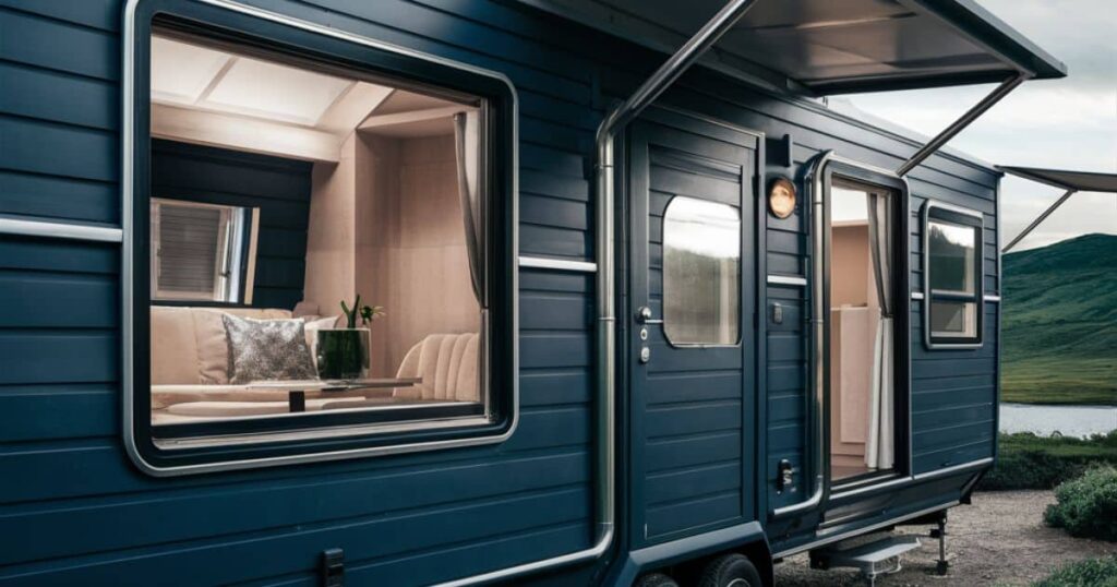 Exude Confidence with Dark Blue Mobile Home Exteriors